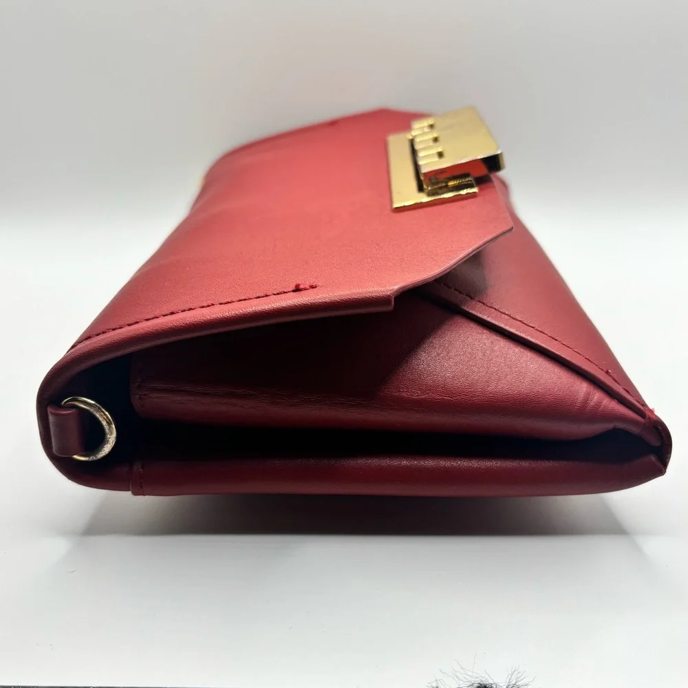 ZAC Zac Posen Red Leather Crossbody Clutch Gold Lock Earthette Style Bag